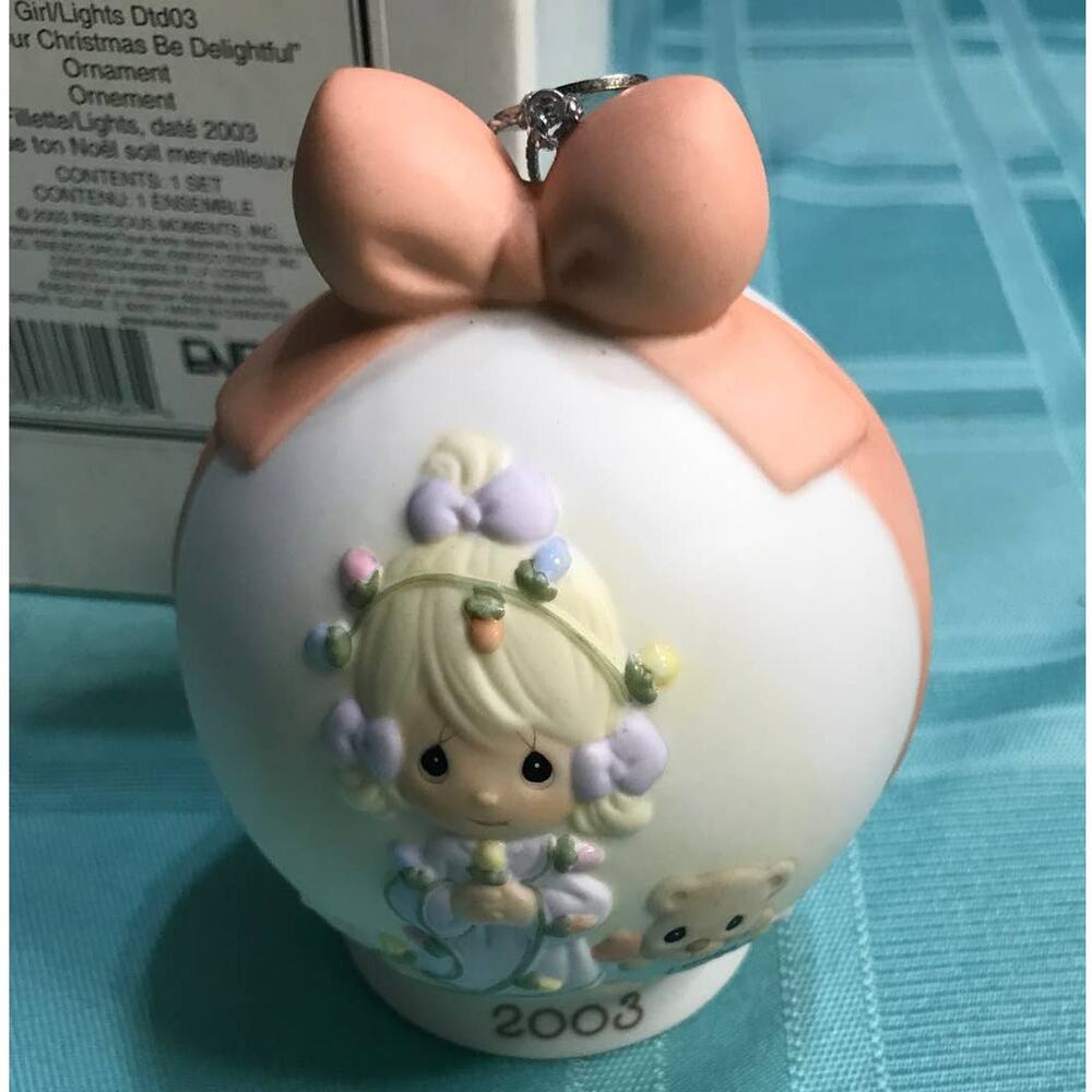 Precious Moments Ornament White May Your Christmas Be Delightful 2003 Girl114982